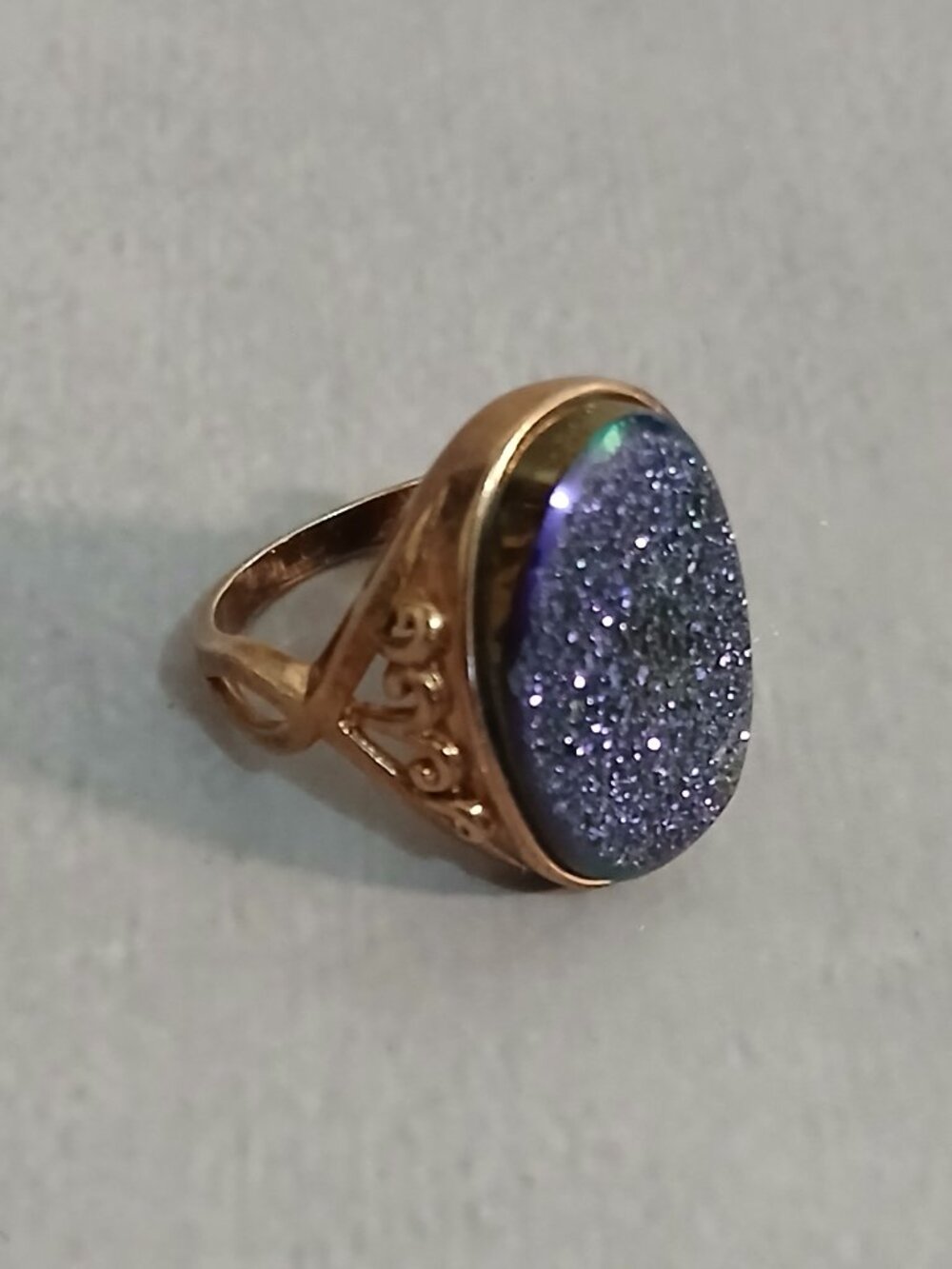 RSI Rose Gold Plated Sterling Cocktail Ring w/Purple Druzy Stone